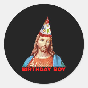 Birthday Boy Jesus Funny Christmas Party Hat  Classic Round Sticker