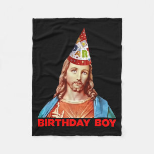 Birthday Boy Jesus Funny Christmas Party Hat Fleece Blanket