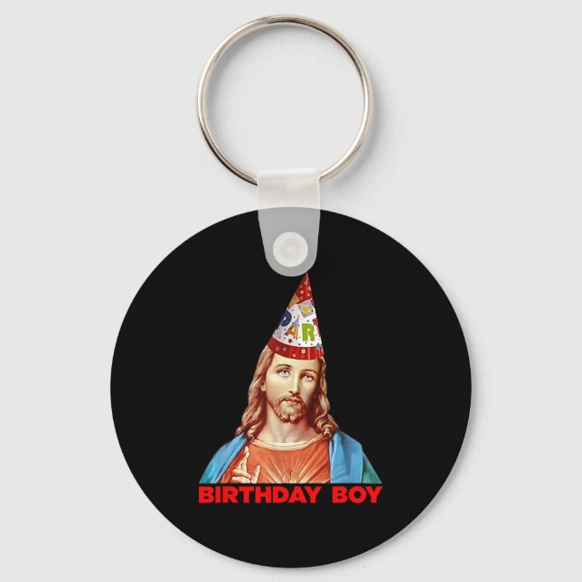 Birthday Boy Jesus Funny Christmas Party Hat  Key Ring (Front)