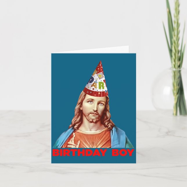 Birthday Boy Jesus Funny Christmas Party Hat Long  Card (Front)