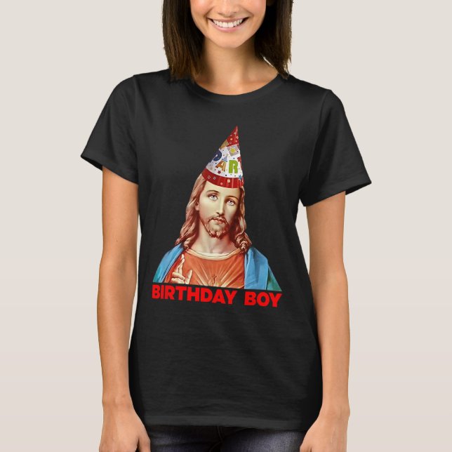 Birthday Boy Jesus Funny Christmas Party Hat  T-Shirt (Front)