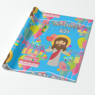 birthday boy jesus xmas wrapping paper