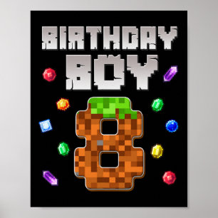 Birthday Boy Kids 8th Birthday 8 Year Old Gamer Pi Poster
