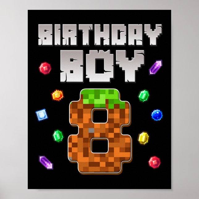 Birthday Boy Kids 8th Birthday 8 Year Old Gamer Pi Poster (Front)