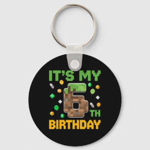 Birthday Boy Kids It's My 6th Birthday Gamer Pixel Key Ring