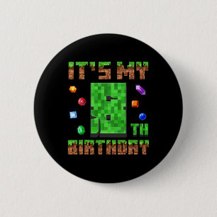 Birthday Boy Kids It's My 8th Birthday Gamer Pixel 6 Cm Round Badge