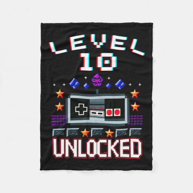 Birthday Boy Level 10 Unlocked Funny Video Game Ga Fleece Blanket (Front)