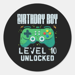 Birthday Boy Level 10 Unlocked Gamer Controller 10 Classic Round Sticker