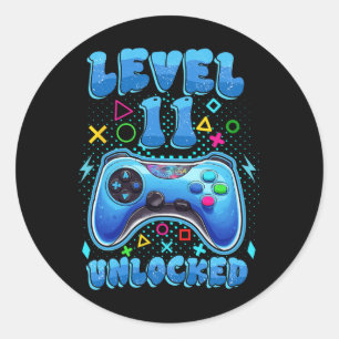Birthday Boy Level 11 Unlocked Video Gamer 11 Year Classic Round Sticker