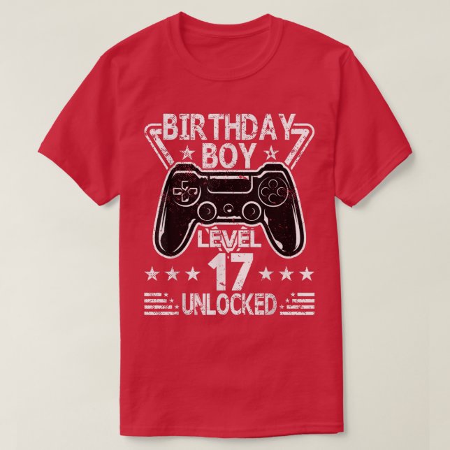 Birthday Boy Level 17 Unlocked 17th Birthday Video T-Shirt (Design Front)