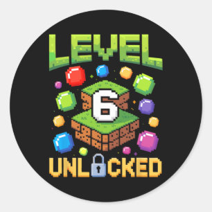 Birthday Boy Level 6 Unlocked 6th Birthday Game Pi Classic Round Sticker