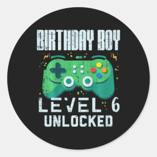Birthday Boy Level 6 Unlocked Gamer Controller 6th Classic Round Sticker