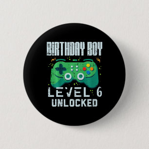 Birthday Boy Level 6 Unlocked Gamer Controller 6th Cm Round Badge