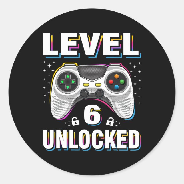 Birthday Boy Level 6 Unlocked Video Gamer 6 Years  Classic Round Sticker (Front)
