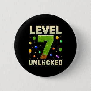 Birthday Boy Level 7 Unlocked 7th Birthday Pixel G 6 Cm Round Badge
