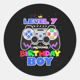 Birthday Boy Level 7 Unlocked Video Game 7th Birth Classic Round Sticker