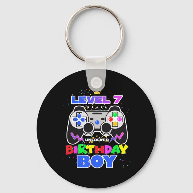 Birthday Boy Level 7 Unlocked Video Game 7th Birth Key Ring (Front)