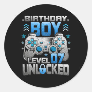 Birthday Boy Level 7 Unlocked Video Game Party  Classic Round Sticker
