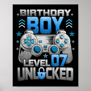 Birthday Boy Level 7 Unlocked Video Game Party Poster