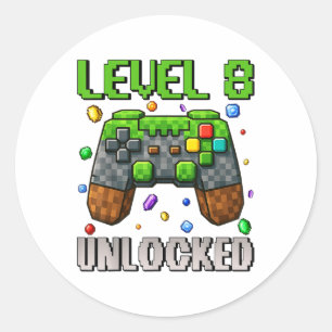 Birthday Boy Level 8 Unlocked 8th Birthday Game Pi Classic Round Sticker