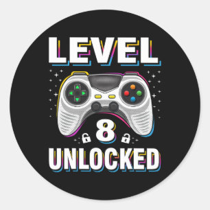 Birthday Boy Level 8 Unlocked Video Gamer 8 Years  Classic Round Sticker