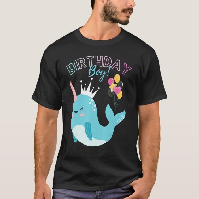 Birthday Boy Narwhals  Boys Kids Birthday Party Sq T-Shirt (Front)