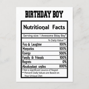 Birthday Boy Nutritional Facts  Postcard