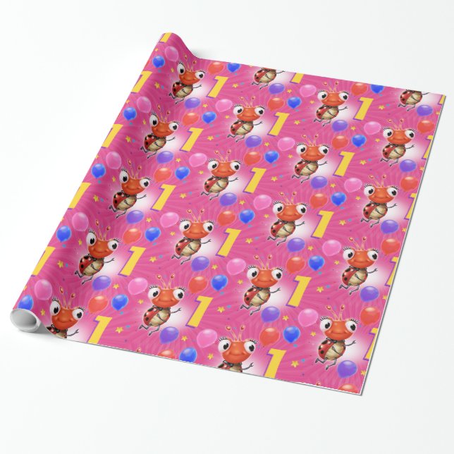 Birthday Boy or Girl age 1 Ladybug wrapping paper. Wrapping Paper (Unrolled)