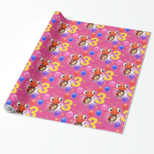 Birthday Boy or Girl age 3 Ladybug wrapping paper. Paper