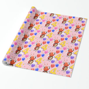 Birthday Boy or Girl age 4 Ladybug wrapping paper. Paper