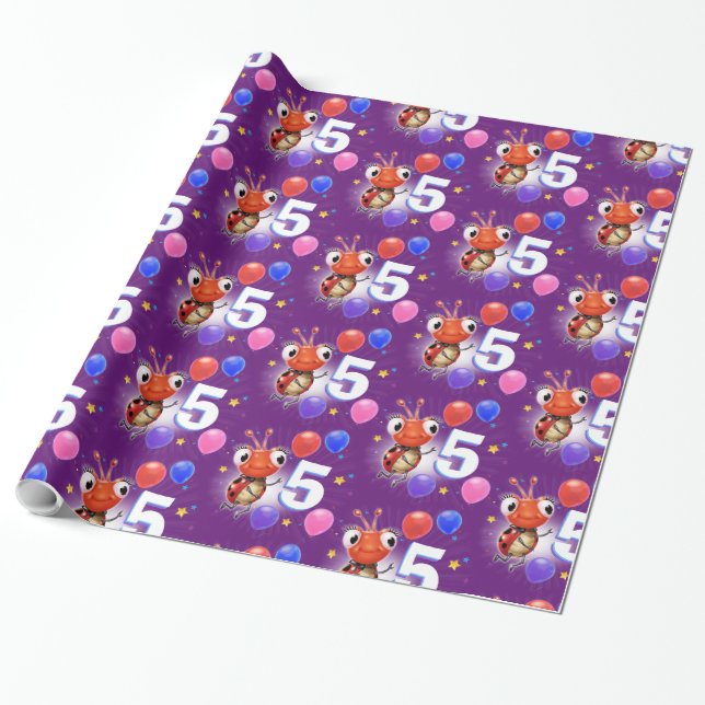 Birthday Boy or Girl age 5 Ladybug wrapping paper. Wrapping Paper (Unrolled)