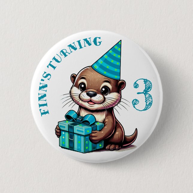 Birthday Boy Otter Themed Birthday Personalised 6 Cm Round Badge (Front)