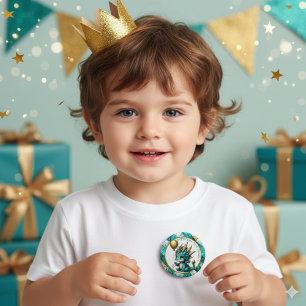 Birthday Boy Personalised Teal and Gold Dragon 6 Cm Round Badge