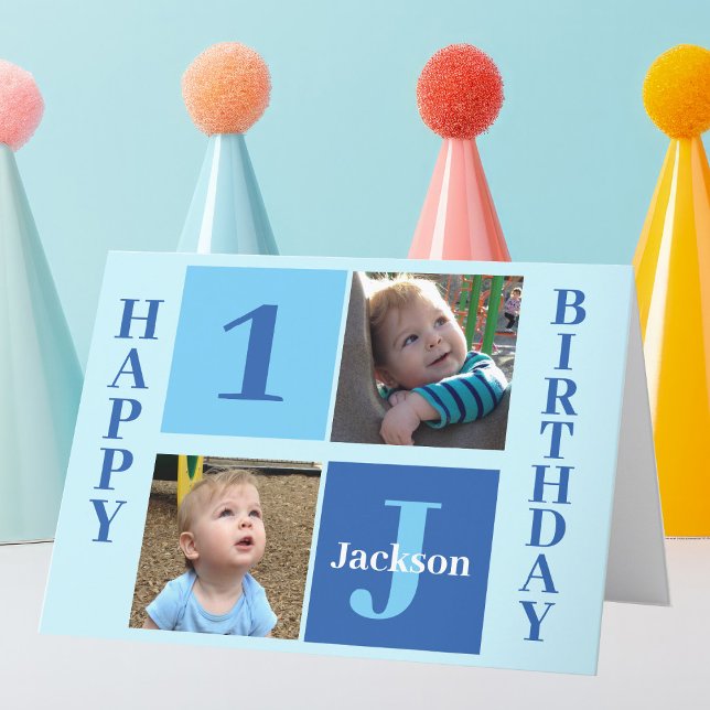 Birthday Boy Photo Personalised Cute Kids Blue Card (Creator Uploaded)