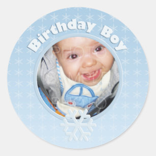 Birthday Boy Photo Winter Onederland Classic Round Sticker