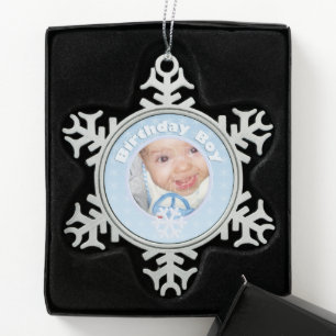 Birthday Boy Photo Winter Onederland Snowflake Pewter Christmas Ornament