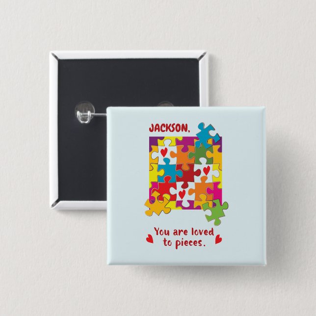Birthday Boy Puzzle Love to Pieces 15 Cm Square Badge (Front & Back)
