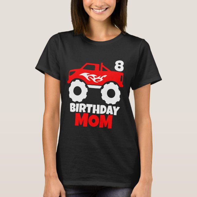 Birthday Boy Red Monster Truck Matching Mum Black T-Shirt (Front)