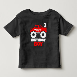 Birthday Boy Red Monster Truck with Age Black Toddler T-Shirt
