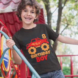 Birthday Boy Red Monster Truck with Age Orange T-Shirt