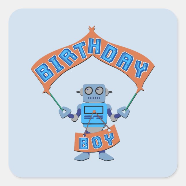 Birthday Boy Robot  Square Sticker (Front)