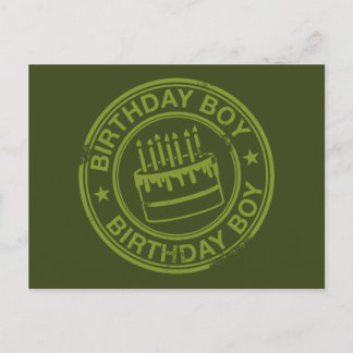 Birthday Boy -rubber stamp effect- green Postcard