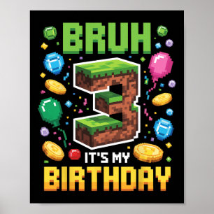 Birthday Boy Shirt Bruh It's My 3rd Birthday Video Poster