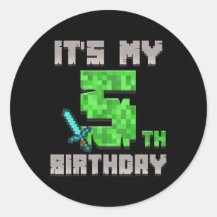 Birthday Boy Shirt It's My 5th Birthday Gamer Pixe Classic Round Sticker