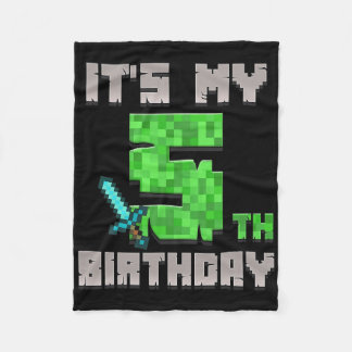 Birthday Boy Shirt It's My 5th Birthday Gamer Pixe Fleece Blanket