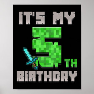 Birthday Boy Shirt It's My 5th Birthday Gamer Pixe Poster