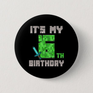 Birthday Boy Shirt It's My 6th Birthday Gamer Pixe 6 Cm Round Badge