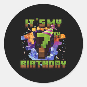 Birthday Boy Shirt Its My 7th Birthday Video Game Classic Round Sticker