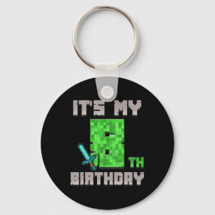 Birthday Boy Shirt It's My 8th Birthday Gamer Pixe Key Ring