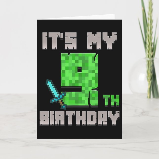 Birthday Boy Shirt It's My 9th Birthday Gamer Pixe Card (Front)